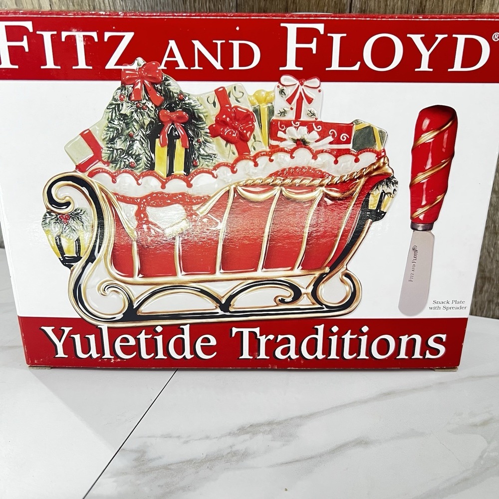 NEW Fitz & Floyd 2010 Yuletide Traditions Sleigh Snack Plate Spreader Box MACY'S